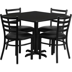 image:imageFlash Furniture 5Piece 36 Square Laminate Dining Table and Chairs Set Restaurant Dining Set with Table XBase and 4 Ladder Back Chairs BlackBlack TopBlack Vinyl Seat