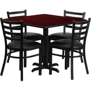 image:imageFlash Furniture 5Piece 36 Square Laminate Dining Table and Chairs Set Restaurant Dining Set with Table XBase and 4 Ladder Back Chairs BlackMahogany TopBlack Vinyl Seat