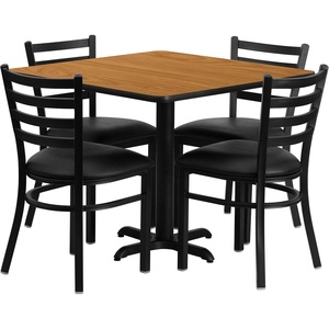 image:imageFlash Furniture 5Piece 36 Square Laminate Dining Table and Chairs Set Restaurant Dining Set with Table XBase and 4 Ladder Back Chairs BlackNatural TopBlack Vinyl Seat