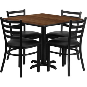 image:imageFlash Furniture 5Piece 36 Square Laminate Dining Table and Chairs Set Restaurant Dining Set with Table XBase and 4 Ladder Back Chairs BlackWalnut TopBlack Vinyl Seat