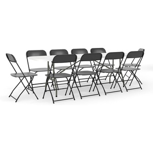 image:imageFlash Furniture 8 Plastic BiFold Training Table Set with 10 Folding Chairs 11Piece Rectangular Folding Training Table and Chairs Set WhiteBlack