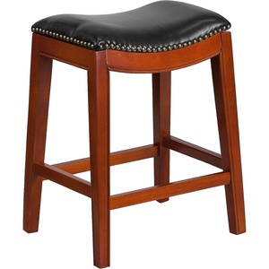 image:imageFlash Furniture Alphus 26 High Backless Cappuccino Wood Counter Height Stool with Black LeatherSoft Saddle SeatLight Cherry