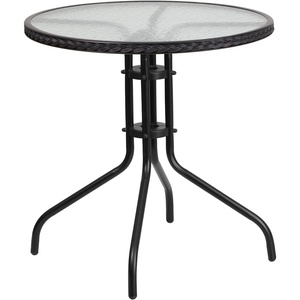 image:imageFlash Furniture Barker 28 Round Tempered Glass Metal Table with Gray Rattan EdgingClearBlack Rattan