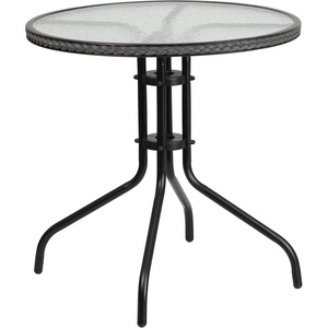 image:imageFlash Furniture Barker 28 Round Tempered Glass Metal Table with Gray Rattan EdgingClearGray Rattan