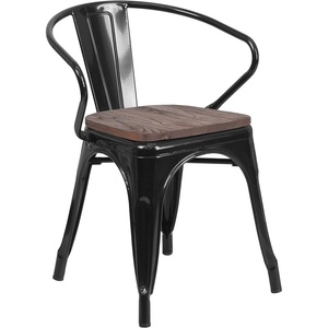image:imageFlash Furniture BlackAntique Gold Metal Chair with Wood Seat and ArmsBlack