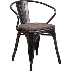 image:imageFlash Furniture BlackAntique Gold Metal Chair with Wood Seat and ArmsBlackantique Gold