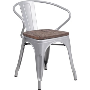 image:imageFlash Furniture BlackAntique Gold Metal Chair with Wood Seat and ArmsSilver