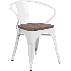 image:imageFlash Furniture BlackAntique Gold Metal Chair with Wood Seat and ArmsWhite