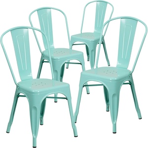image:imageFlash Furniture Blake Commercial Grade 4 Pack Distressed Orange Metal IndoorOutdoor Stackable ChairMint Green