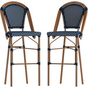 image:imageFlash Furniture Bordeaux Commercial Grade Bistro Bar Height Stool Stackable IndoorOutdoor Dining Stool 30 High BlackWhite and Natural FinishNavy  WhiteNatural Frame