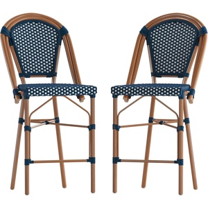 image:imageFlash Furniture Bordeaux Commercial Grade Bistro Counter Height Stool Stackable IndoorOutdoor Dining Stool 26 High Set of 2 BlackWhite amp Natural FinishNavy  WhiteNatural Frame