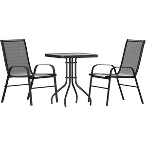 image:imageFlash Furniture Brazos 5 Piece Outdoor Patio Dining Set  4 Gray Flex Comfort Stack Chairs  315 Square Tempered Glass Patio TableBlack
