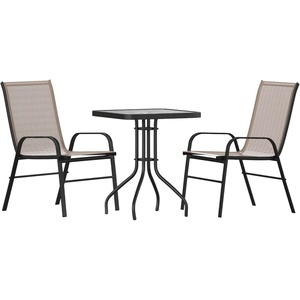image:imageFlash Furniture Brazos 5 Piece Outdoor Patio Dining Set  4 Gray Flex Comfort Stack Chairs  315 Square Tempered Glass Patio TableBrown