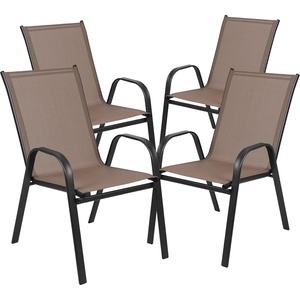 image:imageFlash Furniture Brazos Series Outdoor Stackable Patio Chairs with Flex Comfort Material Stacking Outdoor Modern Sling Patio Chairs Set of 5 BlackBrown