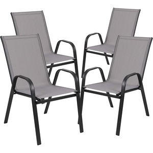image:imageFlash Furniture Brazos Series Outdoor Stackable Patio Chairs with Flex Comfort Material Stacking Outdoor Modern Sling Patio Chairs Set of 5 BlackGrey