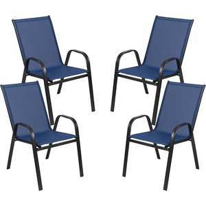 image:imageFlash Furniture Brazos Series Outdoor Stackable Patio Chairs with Flex Comfort Material Stacking Outdoor Modern Sling Patio Chairs Set of 5 BlackNavy
