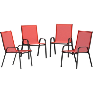 image:imageFlash Furniture Brazos Series Outdoor Stackable Patio Chairs with Flex Comfort Material Stacking Outdoor Modern Sling Patio Chairs Set of 5 BlackRed
