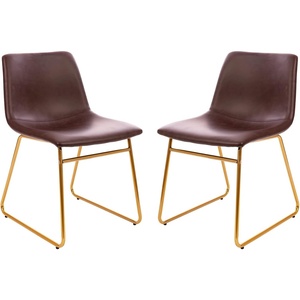 image:imageFlash Furniture Butler 18 LeatherSoft Dining Table Height Chairs MidCentury Modern Bucket Style Dining Chairs Set of 2 Light BrownBlackDark Brown LeathersoftGold Frame