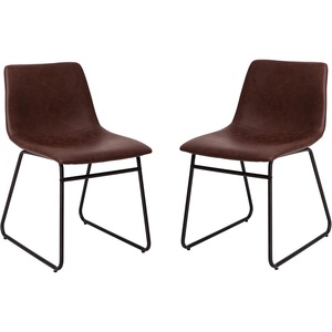 image:imageFlash Furniture Butler 18 LeatherSoft Dining Table Height Chairs MidCentury Modern Bucket Style Dining Chairs Set of 2 Light BrownBlackDark Brown LeathersoftBlack Frame