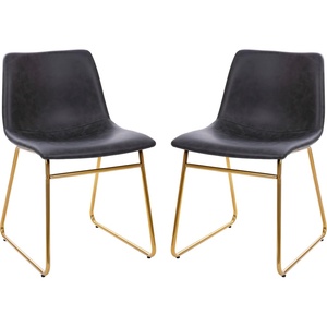 image:imageFlash Furniture Butler 18 LeatherSoft Dining Table Height Chairs MidCentury Modern Bucket Style Dining Chairs Set of 2 Light BrownBlackGray LeathersoftGold Frame