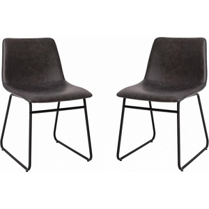 image:imageFlash Furniture Butler 18 LeatherSoft Dining Table Height Chairs MidCentury Modern Bucket Style Dining Chairs Set of 2 Light BrownBlackGray LeathersoftBlack Frame