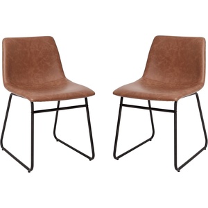 image:imageFlash Furniture Butler 18 LeatherSoft Dining Table Height Chairs MidCentury Modern Bucket Style Dining Chairs Set of 2 Light BrownBlackLight Brown LeathersoftBlack Frame