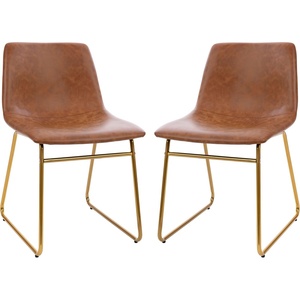 image:imageFlash Furniture Butler 18 LeatherSoft Dining Table Height Chairs MidCentury Modern Bucket Style Dining Chairs Set of 2 Light BrownGold