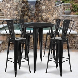 image:imageFlash Furniture Callum Commercial Grade 30 Round Black Metal IndoorOutdoor Bar Table Set with 4 Cafe StoolsBlack