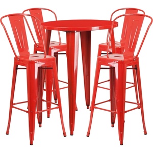 image:imageFlash Furniture Callum Commercial Grade 30 Round Black Metal IndoorOutdoor Bar Table Set with 4 Cafe StoolsRed