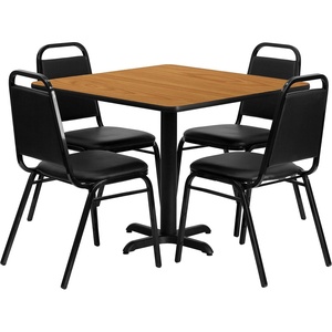image:imageFlash Furniture Carlton 36 Square Walnut Laminate Table Set with XBase and 4 Black Trapezoidal Back Banquet ChairsNatural TopBlack Vinyl Seat