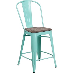 image:imageFlash Furniture Carly 24 High Mint Green Metal Counter Height Stool with Back and Wood Seat1