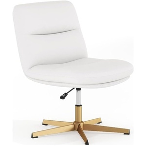 image:imageFlash Furniture Chloe Commercial MidBack Swivel Office Chair Wide Design Padded LeatherSoft Adjustable Height Ergonomic MidRise Back Armless CognacBlackWhite LeathersoftGold Frame