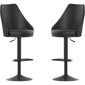 image:imageFlash Furniture Chrishelle Set of 2 Commercial Adjustable Height Bar Stools  Brown LeatherSoft Tufted Upholstery  Pedestal Base  Integrated FootringBlack
