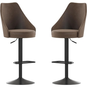 image:imageFlash Furniture Chrishelle Set of 2 Commercial Adjustable Height Bar Stools  Brown LeatherSoft Tufted Upholstery  Pedestal Base  Integrated FootringBrown