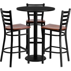 image:imageFlash Furniture Clark 30 Round Black Laminate Table Set with 3 Ladder Back Metal Barstools  Cherry Wood Seat