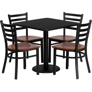 image:imageFlash Furniture Clark 30 Square Black Laminate Table Set with 4 Ladder Back Metal Chairs  Cherry Wood Seat