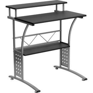 image:imageFlash Furniture Clifton Modern Office Computer Desk with Top and Bottom Storage Shelves Small Computer Desk for Home Office 28W BlackBlack