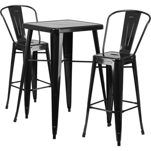 image:imageFlash Furniture Commercial Grade 2375 Square Blue Metal IndoorOutdoor Bar Table Set with 2 Stools with BacksRed