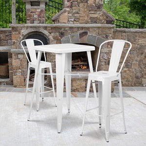 image:imageFlash Furniture Commercial Grade 2375 Square Blue Metal IndoorOutdoor Bar Table Set with 2 Stools with BacksWhite