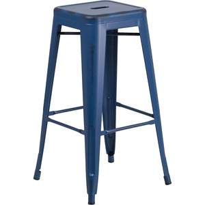 image:imageFlash Furniture Commercial Grade 30 High Backless Silver Metal IndoorOutdoor BarStool with Square SeatDistressed Antique Blue