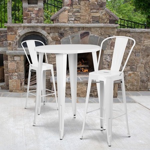 image:imageFlash Furniture Commercial Grade 30 Round Red Metal IndoorOutdoor Bar Table Set with 2 Cafe StoolsWhite
