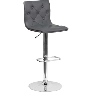 image:imageFlash Furniture Contemporary Button Tufted White Vinyl Adjustable Height Barstool with Chrome BaseGrey