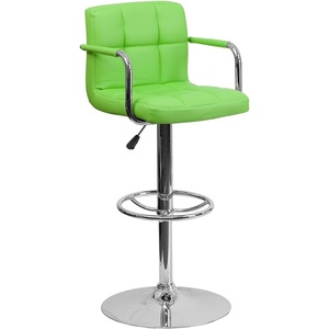 image:imageFlash Furniture Contemporary Gray Quilted Vinyl Adjustable Height Barstool with Arms and Chrome BaseGreen