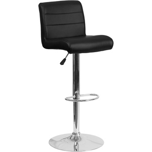 image:imageFlash Furniture Contemporary Gray Vinyl Adjustable Height Barstool with Rolled Seat and Chrome BaseBlack