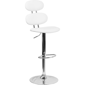 image:imageFlash Furniture Dexter Contemporary White Vinyl Adjustable Height Barstool with Ellipse Back and Chrome BaseWhite