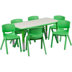 image:imageFlash Furniture Emmy Adjustable Classroom Activity Table with 6 Stackable Chairs Rectangular Plastic Activity Table for Kids 23625 W x 4725 L RedGrayGreen