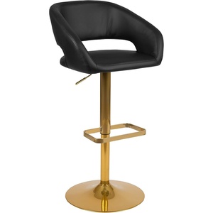 image:imageFlash Furniture Erik Contemporary Adjustable Height Barstool with Footrest and Rounded MidBack Upholstered Bar or Counter Height Stool WhiteChromeBlackGold Frame