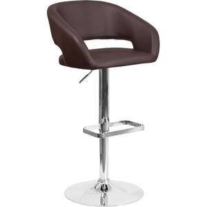 image:imageFlash Furniture Erik Contemporary Adjustable Height Barstool with Footrest and Rounded MidBack Upholstered Bar or Counter Height Stool WhiteChromeBrown VinylChrome Frame