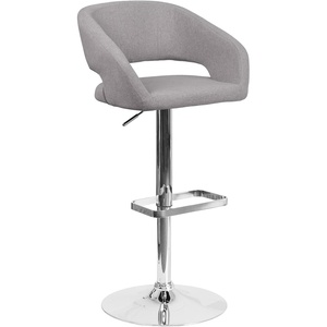 image:imageFlash Furniture Erik Contemporary Adjustable Height Barstool with Footrest and Rounded MidBack Upholstered Bar or Counter Height Stool WhiteChromeGray FabricChrome Frame
