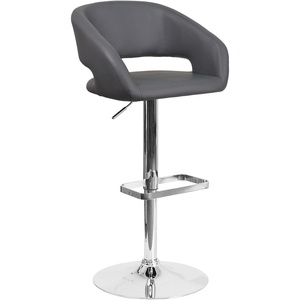 image:imageFlash Furniture Erik Contemporary Adjustable Height Barstool with Footrest and Rounded MidBack Upholstered Bar or Counter Height Stool WhiteChromeGray VinylChrome Frame